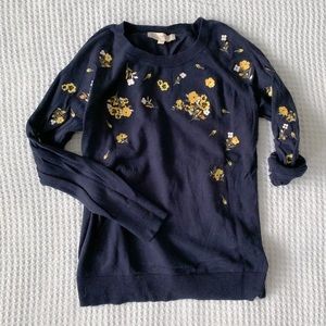 Navy sweater with embroidered florals